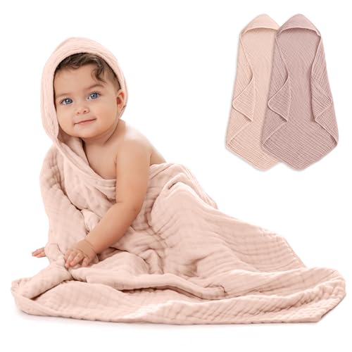 Comfy Cubs Hooded Baby Towel 2-Pack - Mauve and Blush