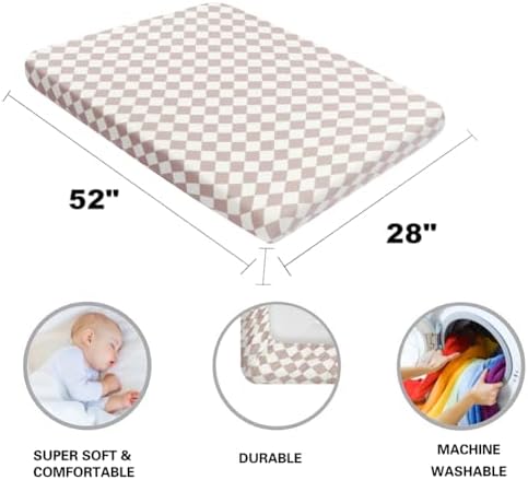 FIGEPO Fitted Baby Neutral Crib Sheet Set with Bear and Buffalo Check Plaid