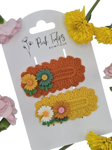 PINK TULIPS BOWTIQUE - 2 Knitted Hair Clips for Baby Girls