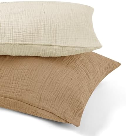 CARUILI Muslin Toddler Pillowcase 2 Pack 13x18 Oatmeal Brown