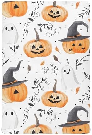 Qilmy Halloween Pumpkin Crib Sheet for Babies