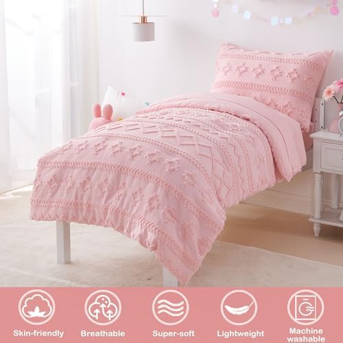 VIVILINEN Pink Boho Toddler Bedding Set 4-Piece