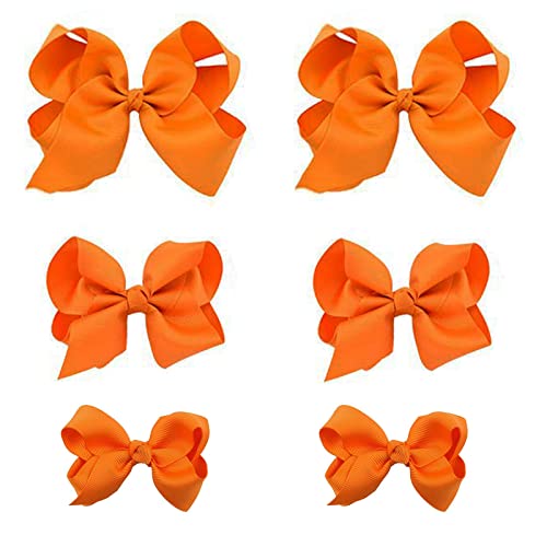 6PCS Orange Grosgrain Hair Bows with Alligator Clips for Girls