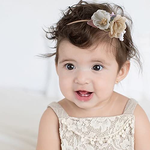 4 PCS Baby Girls Soft Nylon Headbands with Flowers