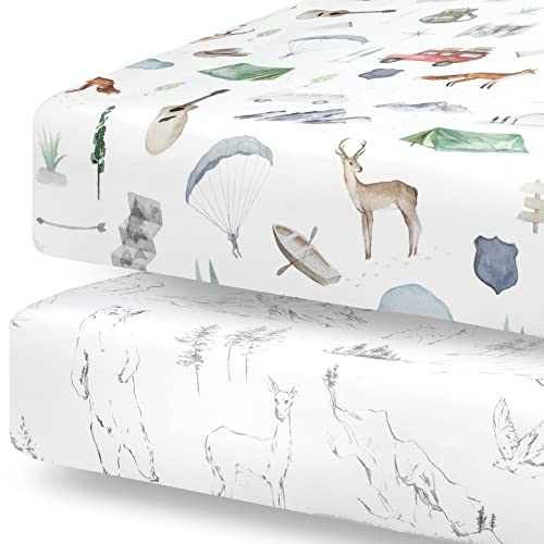 Pobibaby 2 Pack Baby Boy Crib Sheets - Woodland Design