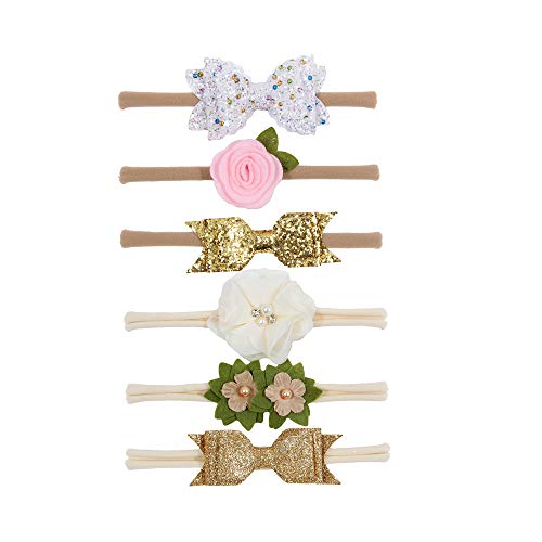 Nishine Baby Girls Glitter Bowknot Headbands 6-Pack