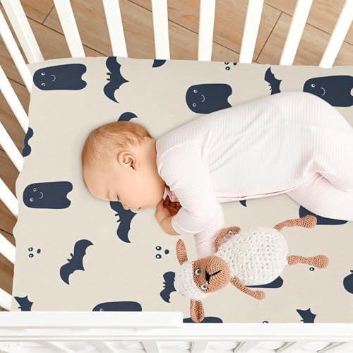 Qilmy Cute Ghosts and Bats Fitted Crib Sheet for Girls and Boys