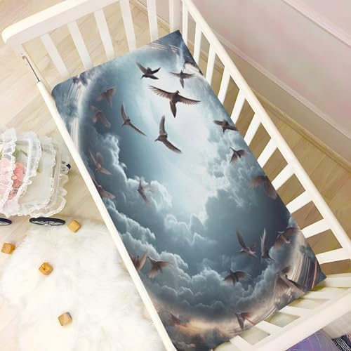 Wajiw Cloud with Birds Fitted Crib Sheets