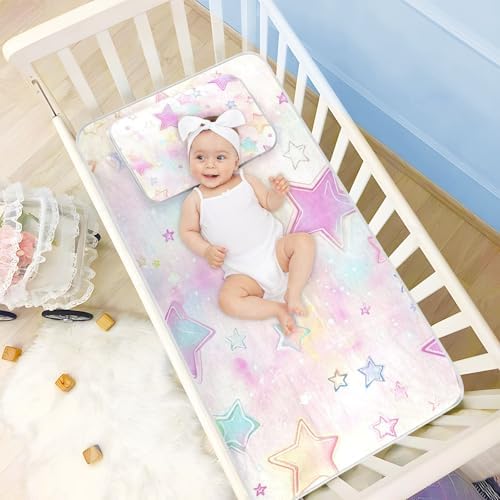 Sweet Cute Stars Blush Cooling Mattress Pad 28x52 1