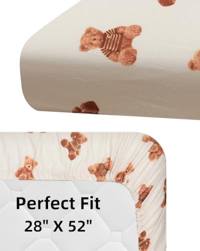 FIGEPO Fitted Baby Neutral Crib Sheet Set with Bear and Buffalo Check Plaid