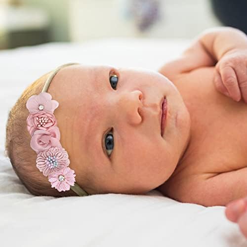 5PCS Baby Headbands Flowers Set Soft Nylon Handmade Headbands for Baby Girl