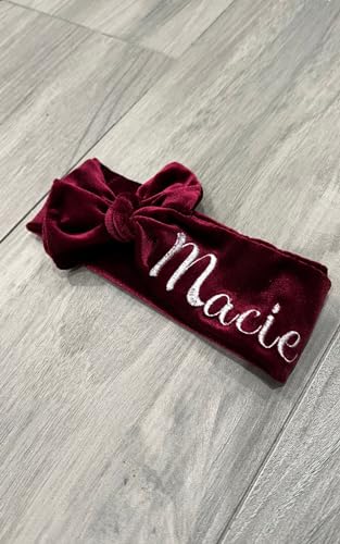 Girls Headband with Name - Personalized Velvet 3-6 Months Burgundy