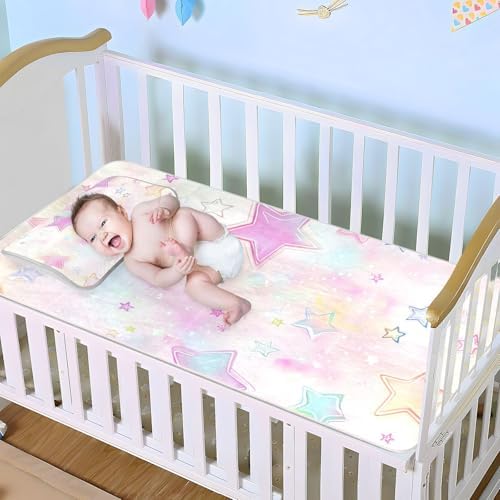 Sweet Cute Stars Blush Cooling Mattress Pad 28x52 1
