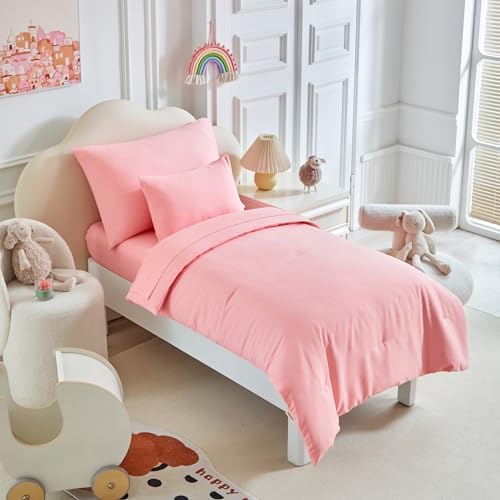 UOZZI BEDDING Toddler Bed Set 5 Piece Pink