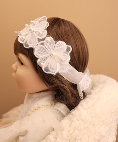 Kenjudess Baby Girls Floral Lace Headband with Faux Pearls