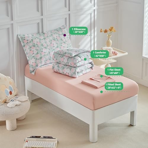 DuShow Toddler Girl Bedding Set 4pcs Green Floral Comforter Set