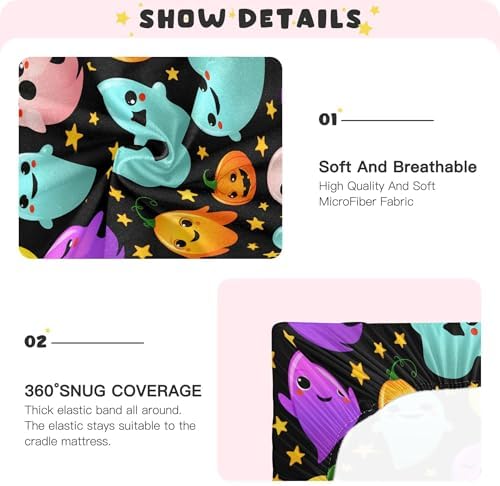 Qilmy Halloween Ghosts Fitted Crib Sheet for Baby Sleep and Play