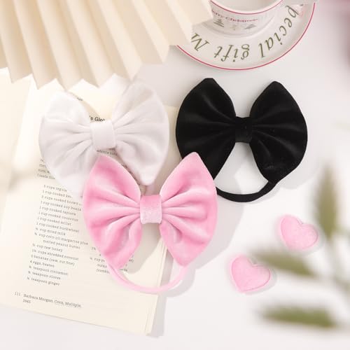 Velvet Baby Girl Headband Set Black White Pink