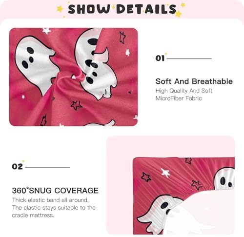 Qilmy Kawaii Cartoon Ghosts Fitted Crib Sheet for Girls and Boys
