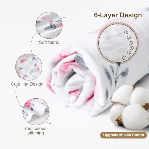 Davids Kids 2 Pack Hooded Baby Towels - 32x32 Inch Floral Muslin Cotton