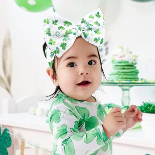 7 St Patricks Day Baby Bow Headband Green Shamrock