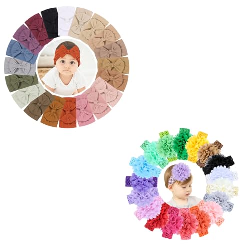 Jollybows 20pcs Nylon Headbands with Bow for Baby Girls