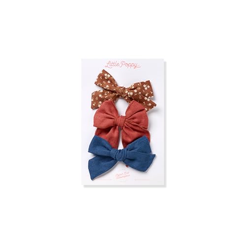 Little Poppy Co Three Hair Bows Set - Handmade for Babies Toddlers Girls