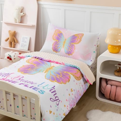 PINNKKU 4-Piece Toddler Bedding Set with Butterfly Design 1