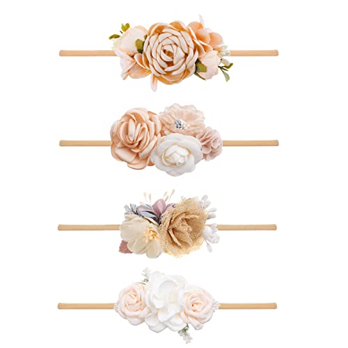 4 PCS Baby Girls Soft Nylon Headbands with Flowers