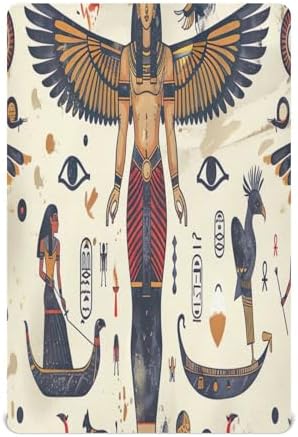 Wajiw Egyptian Figures Crib Sheets Soft Breathable Fitted 28x52In