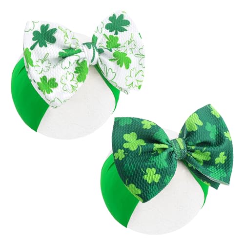 St Patricks Day Baby Headbands Set of 2 Green Shamrock Bows