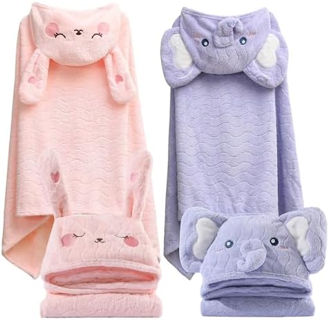 Kmilro Toddler Bath Towels with Hood 2-Pack 0-6 Years