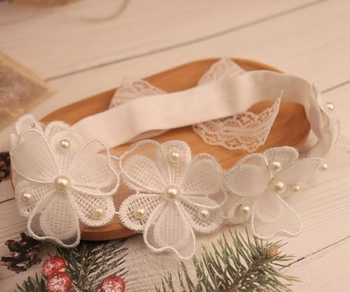 Kenjudess Baby Girls Floral Lace Headband with Faux Pearls