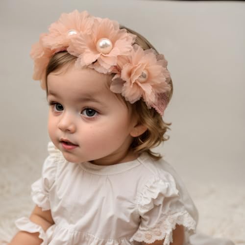 Rannyrena Baby Girls Soft Elastic Pearl Headband