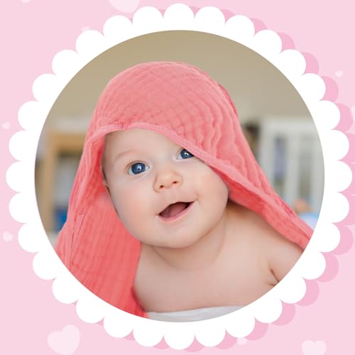 Peryiter 6 Pcs Hooded Muslin Baby Towels Pink