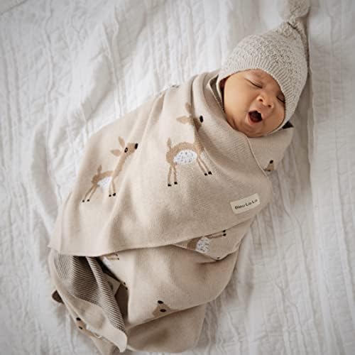 Bleu La La Knit Baby Swaddling Blanket - Deer Mocha