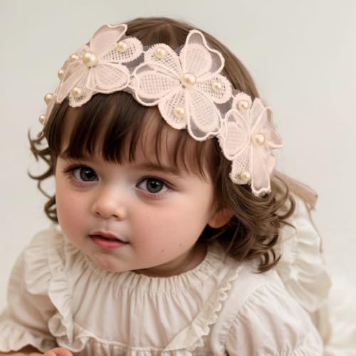 Kenjudess Baby Girls Floral Lace Headband with Faux Pearls