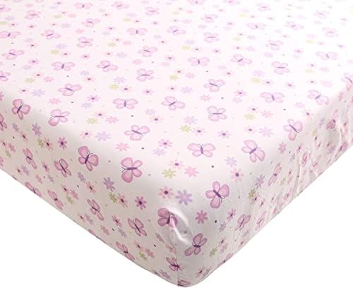 4 Piece Pink Butterfly Crib Bedding Set with Flowers