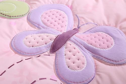4 Piece Pink Butterfly Crib Bedding Set with Flowers