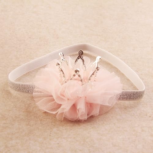 Nishine Mini Baby Girl Tulle Crown Headband Silver Elastic