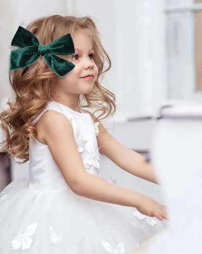 2PCS Velvet Hair Bows with Alligator Clips Green