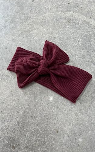 Burgundy Waffle Stretch Headband with Bow