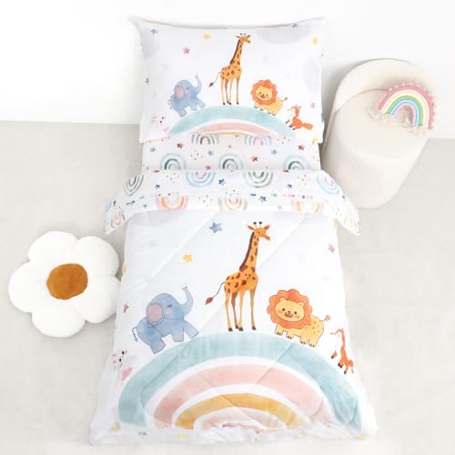 WINGHENLEE Toddler Bedding Set 4 Piece Rainbow Animal Comforter
