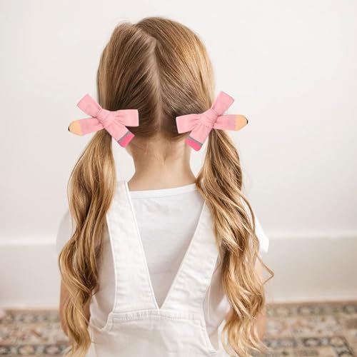 Vsdski Cute Pink Pencil Bow Hair Clips for Girls
