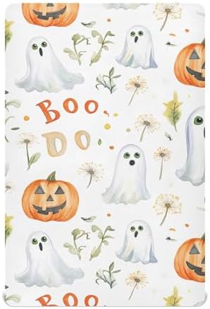 Qilmy Ghosts Pumpkin Crib Sheet for Girls and Boys
