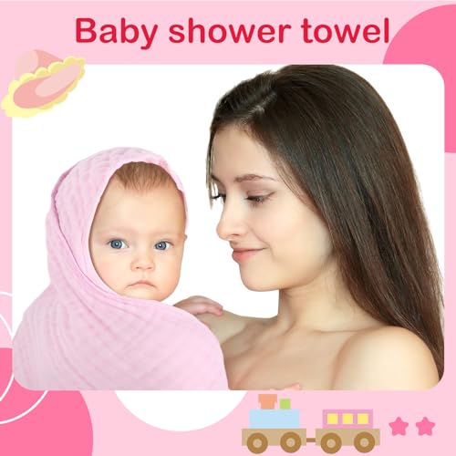 Peryiter 6 Pcs Hooded Muslin Baby Towels Pink