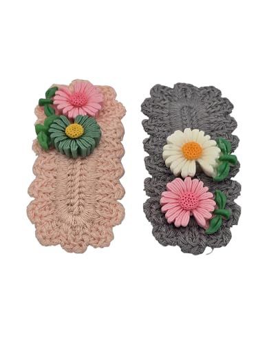 PINK TULIPS BOWTIQUE - 2 Knitted Hair Clips for Baby Girls