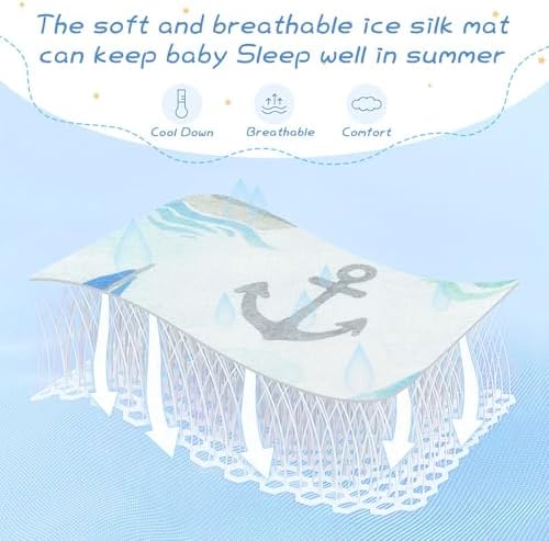 Cooling Blue Sailing Boat Baby Crib Mattress Pad 28x52