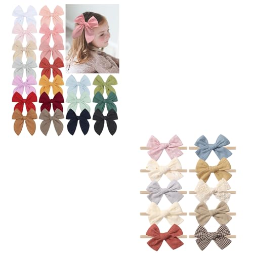 Doboi 20PCS Fable Bows 45 Inch Hair Clips 10PCS Baby Girls Headbands