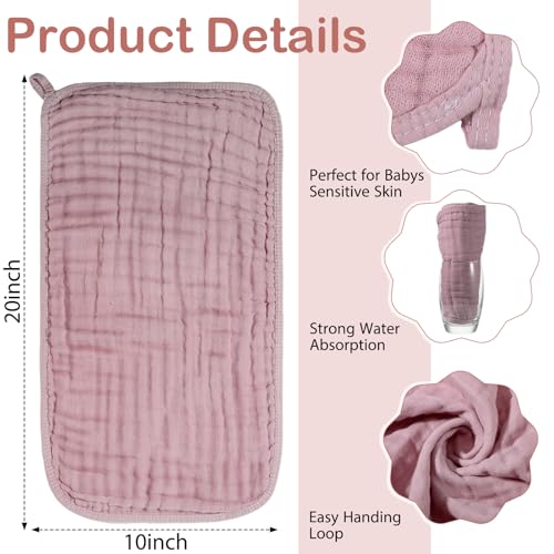 VitalCozy 6 Pcs Baby Muslin Hooded Towels Set Pink Rose